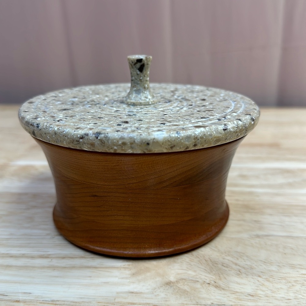 Hand Turned Unique Beautiful Round Wood Trinket Bowl with Lid